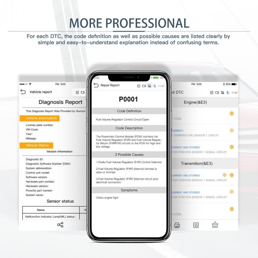 Humzor NexzScan OBD2 Scanner Based on iOS & Android, Bluetooth — product information