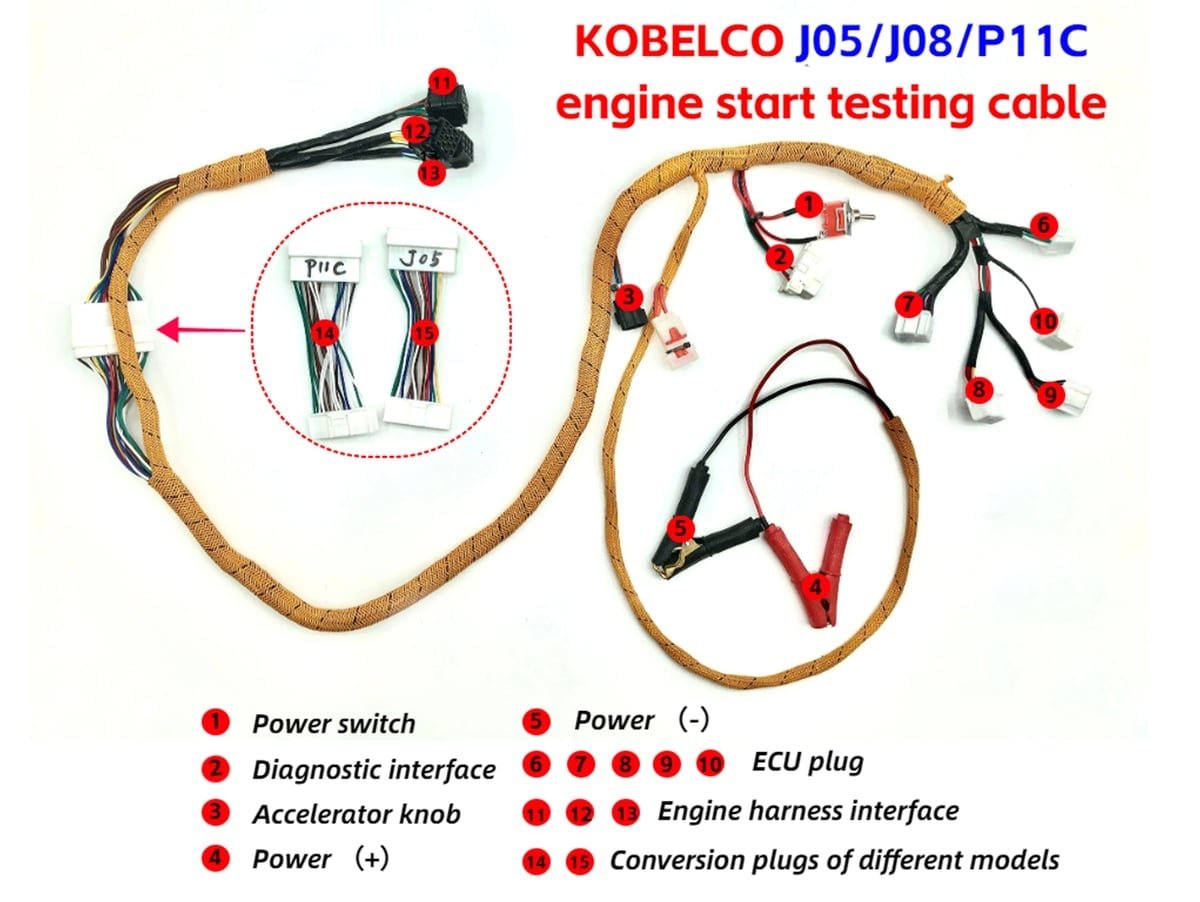 Diagnosis Wiring Harness for Kobelco J05 J08 P11C Engine Start Testing Cable, Excavator Computer Board Engine Start Cable — detail view
