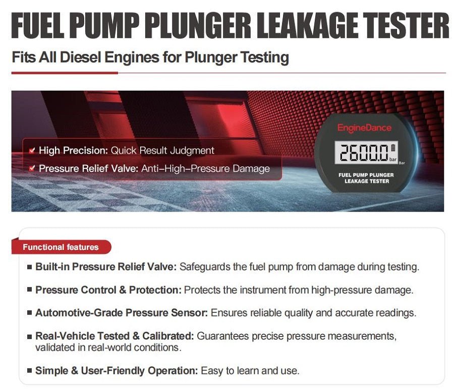 EngineDance Fuel Pump Plunger Leakage Tester Fits All Diesel Engines for Plunger Testing — product information